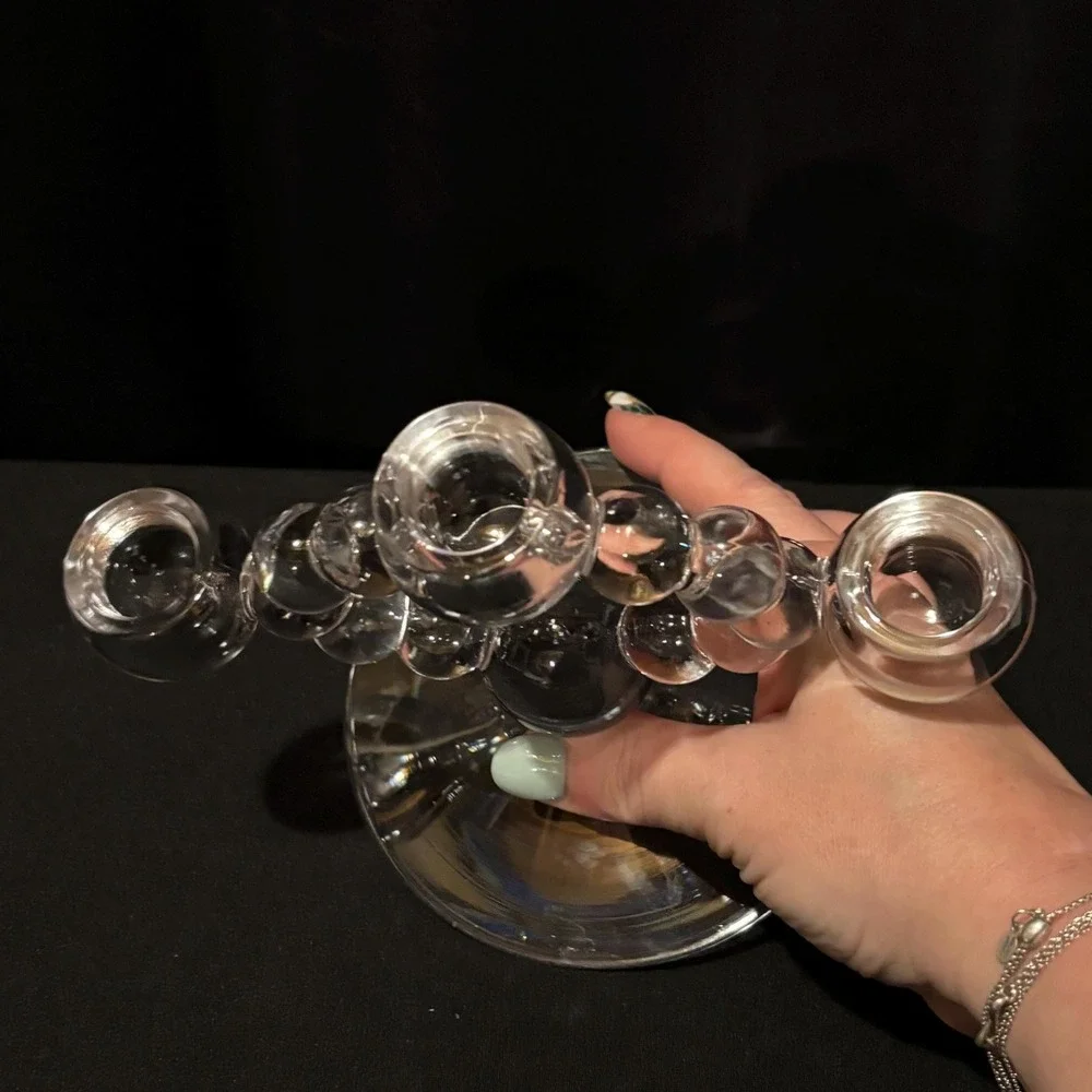 Vintage Candlewick 3‑Light Candelabra – Clear Glass Beaded Design